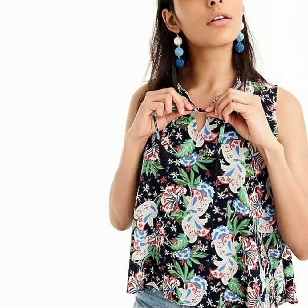 J. Crew Tropical Island Floral Drapey Tie Front Tank Top NWT